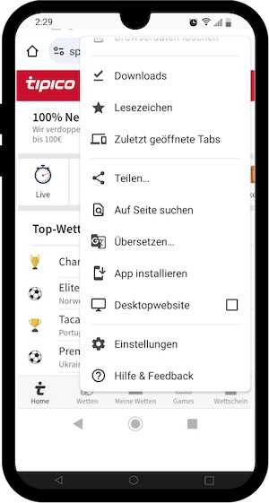 So nutzt du die Tipico Desktop Version mit Chrome