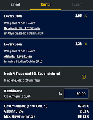 Leverkusen Triple Wette bei ADMIRALBET