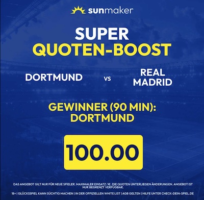 dortmund gewinnt bei sunmaker das cl finale mit erhöhter quote 100.0