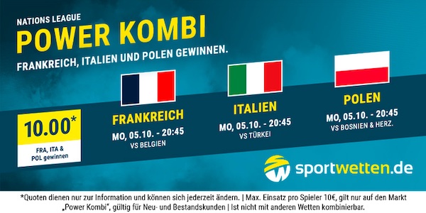 Quote 10.0 bei der sportwetten.de Powerkombi zur Nations League