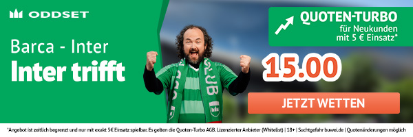 15er Quote bei Oddset auf Inter trifft gegen Barcelona