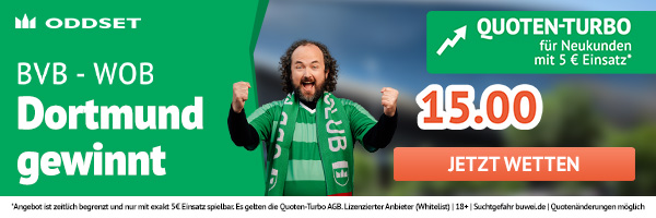 Quote 15 bei Oddset auf Dortmund besiegt Wolfsburg