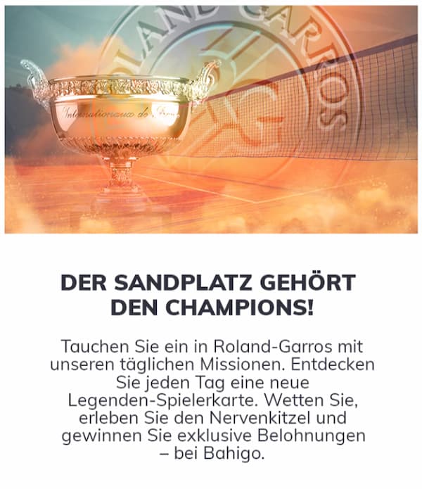 Sichere dir zu den French Open täglich tolle Preise bei Bahigo