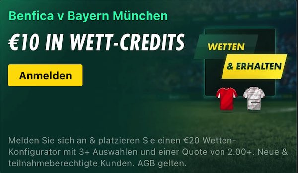 bet365 Wetten & Erhalten Aktion bei Benfica gegen Bayern