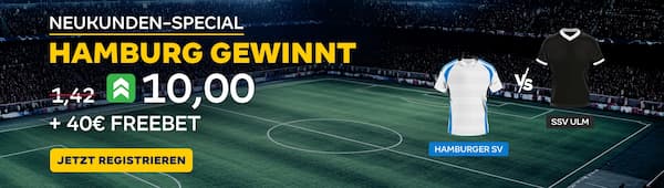 Tippe jetzt mit Quote 10 bei Merkur Bets auf einen Sieg des HSV gegen Ulm