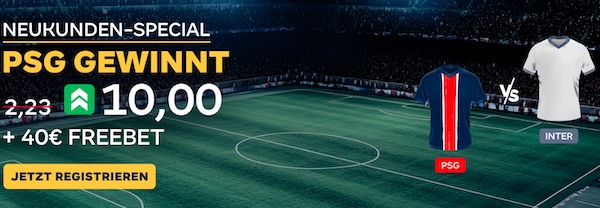 Bei Merkur Bets anmelden und mit Quote 10.0 auf Sieg PSG wetten!