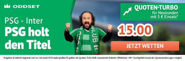 ODDSET Quotenturbo - Quote 15.0 auf PSG holt den Titel!