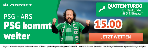Mega Quote von ODDSET - 15.0 auf PSG kommt weiter!