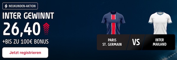 Wette bei Tipico mit 700% besseren Quoten auf PSG oder Inter Mailand gewinnt die CL!