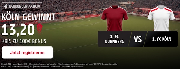 Wette mit den 8-fachen Tipico Quoten auf Nürnberg vs. Köln!