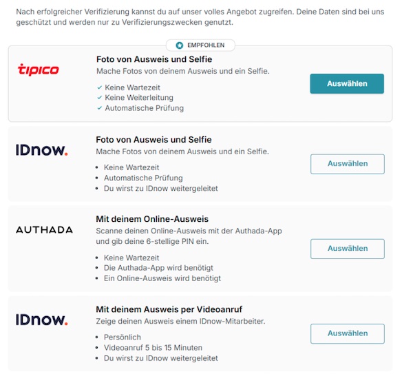 Aktuelle Verifizierungsmethoden bei Tipico