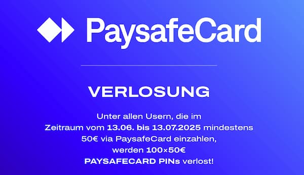 Zahle per Paysafecard ein und sichere dir 50€ paysafe pins, die unter allen Teilnehmern verlost werden