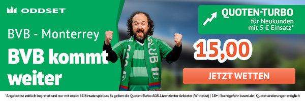 15er Quote bei Oddset auf Dortmund kommt gegen Monterrey weiter