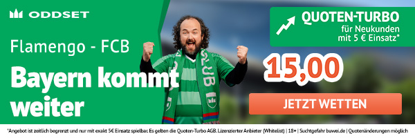 Quote 15 bei Oddset auf Bayern steigt ins Klub WM Achtelfinale auf