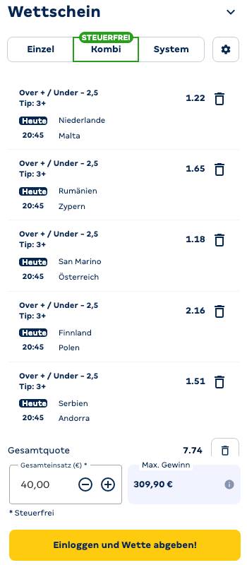 Kombiwetten Tipp zum Erspielen des Merkur Bets Bonus