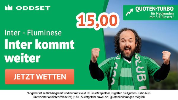 ODDSET Quote 15.0 auf Inter Mailand zieht ins Viertelfinale ein