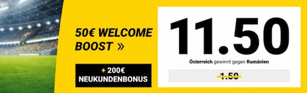 Quote 11.50 auf bei Interwetten auf Österreich besiegt Rumänien