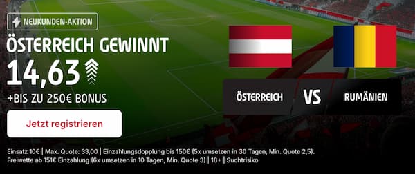 1000% bessere Quote bei Tipico auf Österreich besiegt Rumänien