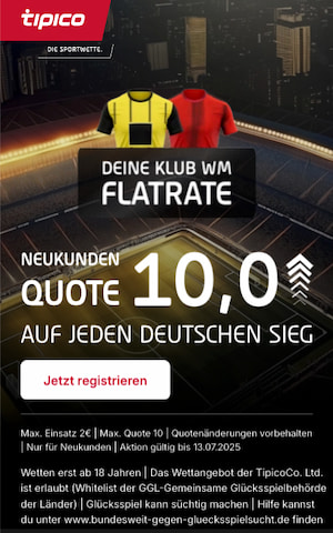 Quote 10.0 - Flatrate von Tipico zur Klub WM.