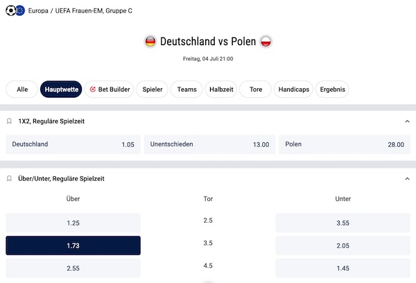 die deutschland vs polen quoten bei bet at home zur frauen em 2025