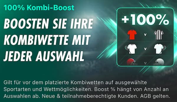 Sichere dir bis zu 100% höhere Gewinne auf deine Kombiwetten bei bet365!