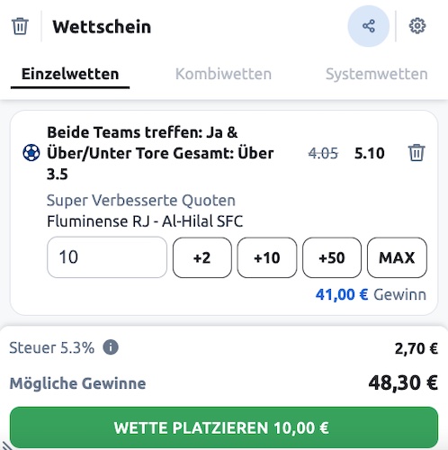 Nutze die Super verbesserte Quote von Betano für deine Fluminense Hilal Wetten