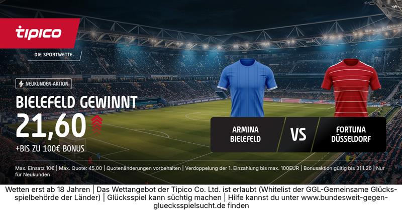 21er Quote bei Tipico auf Bielefeld besiegt Düsseldorf