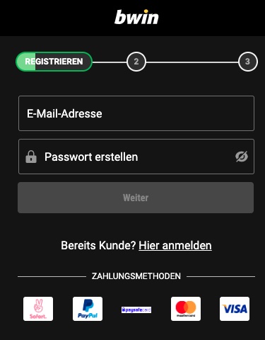 Der erste Schritt bei der Bwin Registrierung
