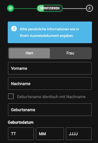 Schritt 2 bei der Bwin Anmeldung