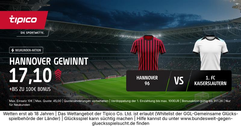 H96 besiegt FC zu Quote 17 bei Tipico