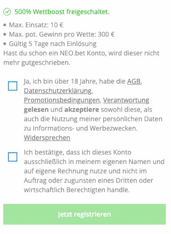 So kommst du zum NEO.bet Boost