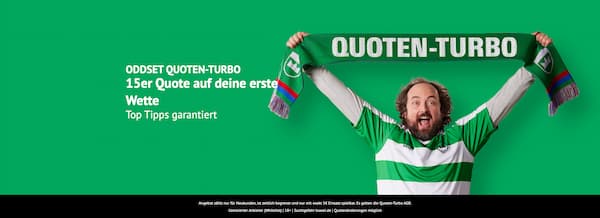 Sichere dir mit dem Quotenturbo von Oddset Quote 15 auf deine erste Wette