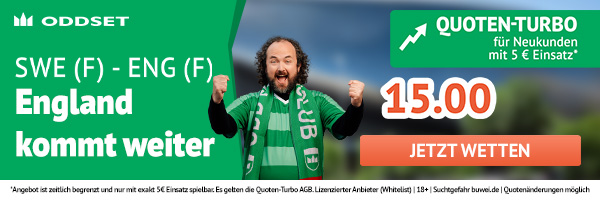 15er Quote bei Oddset auf England kommt gegen Schweden weiter