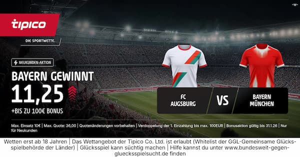 800% bessere Quote bei Tipico auf Bayern besiegt Augsburg