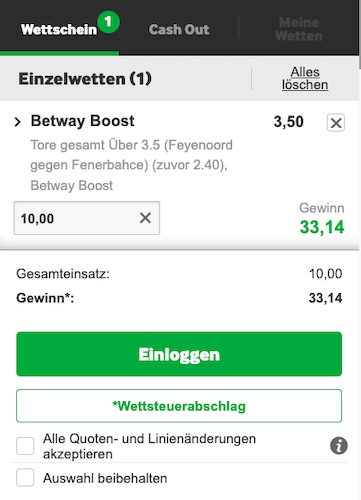 Wette mit dem Betway Superboost auf Feyenoord - Fenerbahce