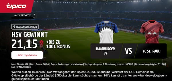 800% bessere HSV Quote auf Sieg gegen St. Pauli bei Tipico