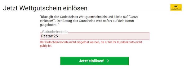 Diese Meldung kommt, wenn du nicht für den Interwetten Gutschein berechtigt bist