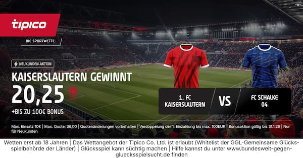 Jetzt bei Tipico anmelden und 800% Quotenboost auf Sieg Kaiserslautern holen!