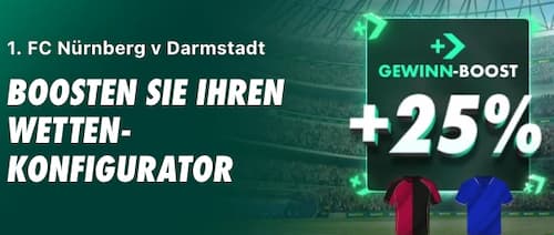 Sichere dir bei bet365 25% höhere Gewinne zu Nürnberg - Darmstadt