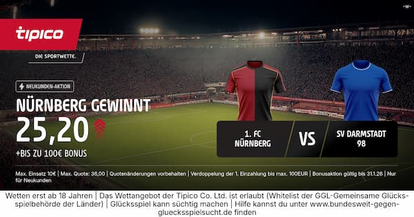 800% bessere Tipico Quote auf Nürnberg besiegt Darmstadt