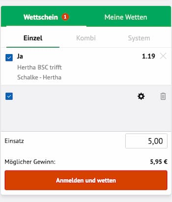 Tippabgabe bei Oddset zu Schalke - Hertha