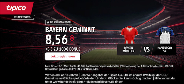 8er Quote bei Tipico auf Bayern besiegt HSV