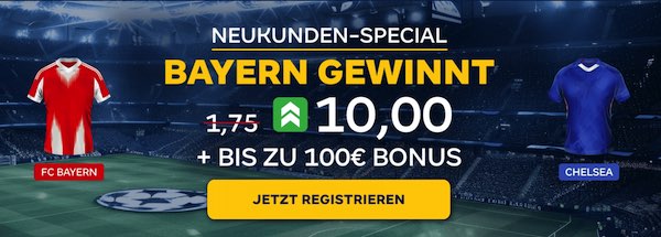 Quote 10.0 von Merkur Bets auf Bayern München gewinnt!