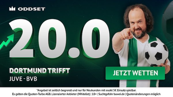 Quote 20 bei Oddset auf BVB trifft gegen Juve