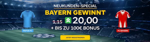Quote 20 bei Merkur Bets. auf Bayern besiegen Pafos!