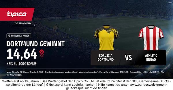 Bei Tipico anmelden und mit der 8-fachen Quote auf Sieg Dortmund wetten!