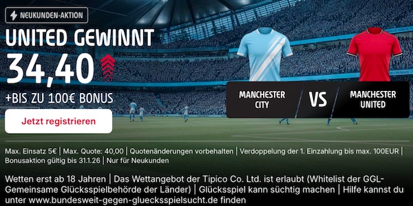 700% Quotenboost von Tipico auf Man United besiegt Man City