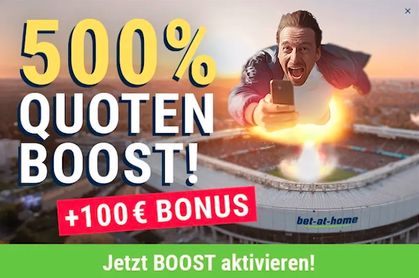 Neuer Bet at Home Bonus - 100% bis 100€ + 500% Boost mit Code WELCOME100