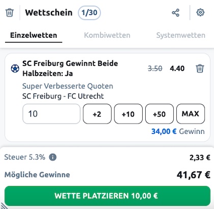 Nutze die Betano SVQ für deine Freiburg Utrecht Wetten!