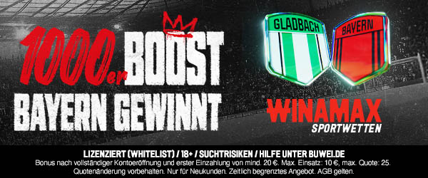 1000% bessere Quote bei Winamax auf Bayern besiegt Gladbach